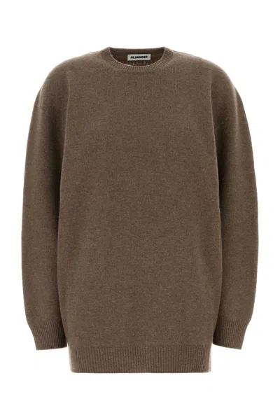 Jil Sander Oversized Mud Wool Blend Sweater In Brown