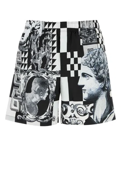 Versace Printed Polyester Swimming Shorts In Black