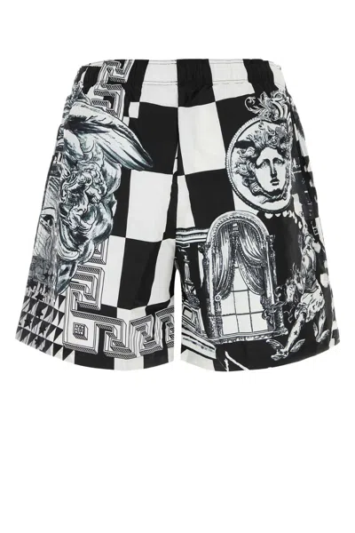 Versace Printed Polyester Swimming Shorts In Black
