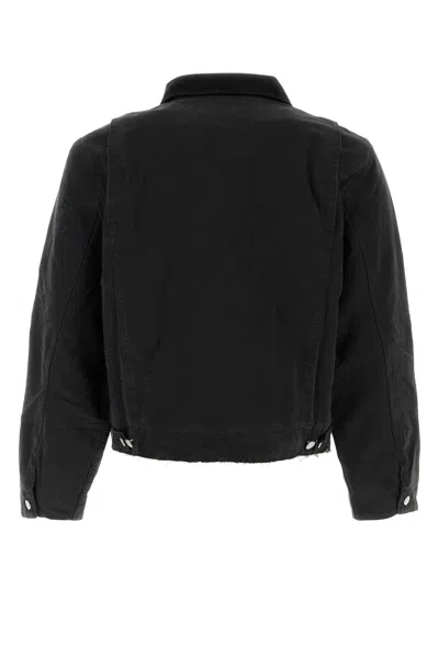 Represent Cropped Black Cotton Canvas Jacket With Zip Closure And Utility Pockets In Black