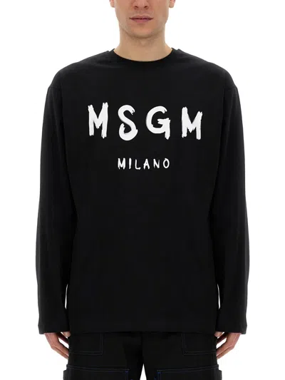 Msgm Logo-print Cotton T-shirt In Black