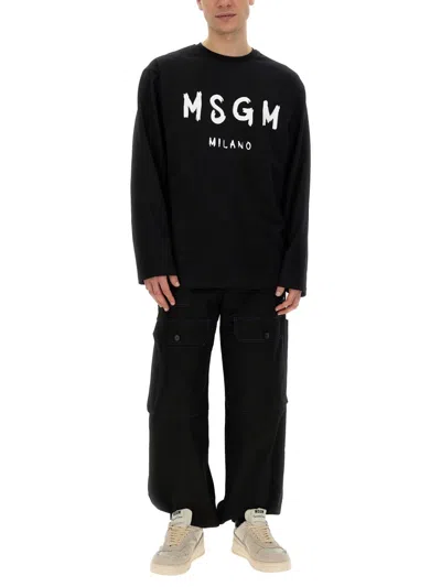 Msgm Logo-print Cotton T-shirt In Black