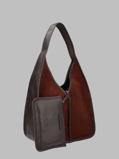 Hereu Brown Triangular Leather Suede Shoulder Bag In Burgundy