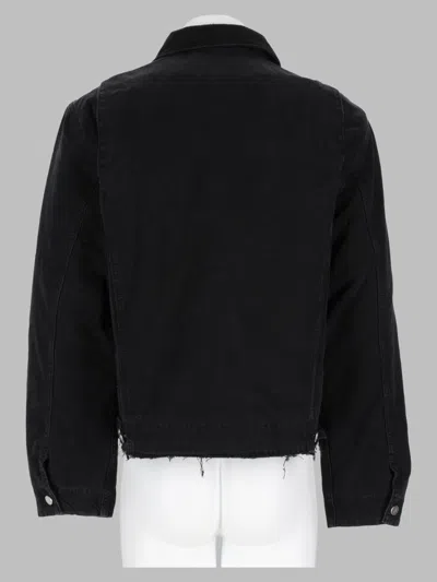 Represent Cropped Black Cotton Canvas Jacket With Zip Closure And Utility Pockets In Black