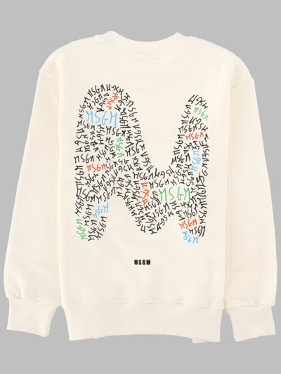 Msgm Felpa Girocollo Con Stampa Logo In Neutral