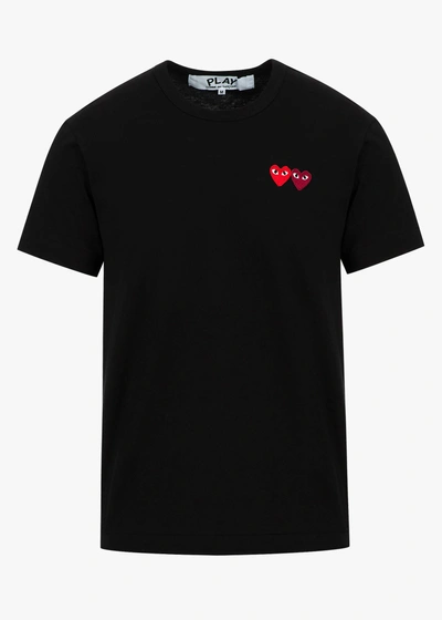 Comme Des Garçons Play Double Heart Patch T-shirt In Black