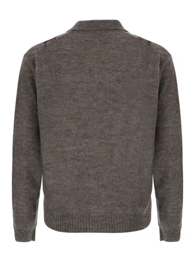 Coor Argyle Collar Cardigan With Notched Revers And Buttons In Gray