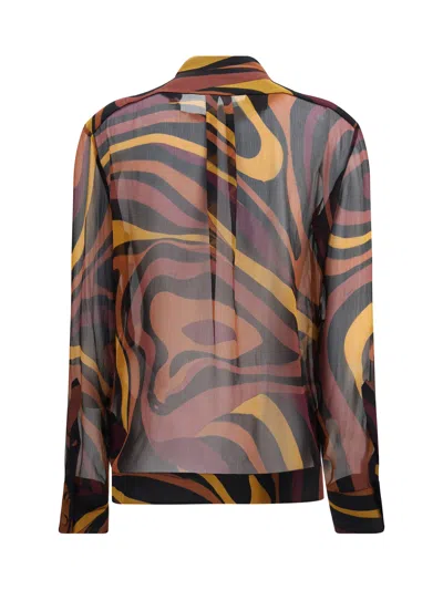 Pucci Creponne Shirt In Marmo Print In Brown