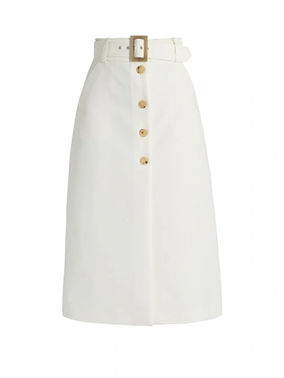 Bella Freud Fonda Button-through Cotton-blend Cady Midi Skirt In Ivory