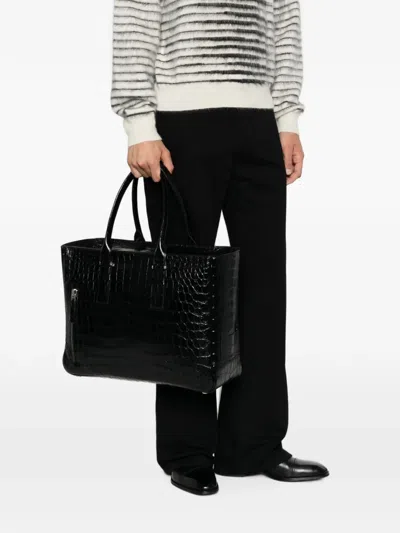 Tom Ford Crocodile-effect Leather Tote Bag In Black