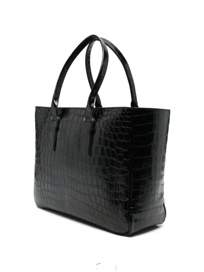 Tom Ford Crocodile-effect Leather Tote Bag In Black