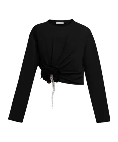 Area Crystal-flower Draped Top In Black