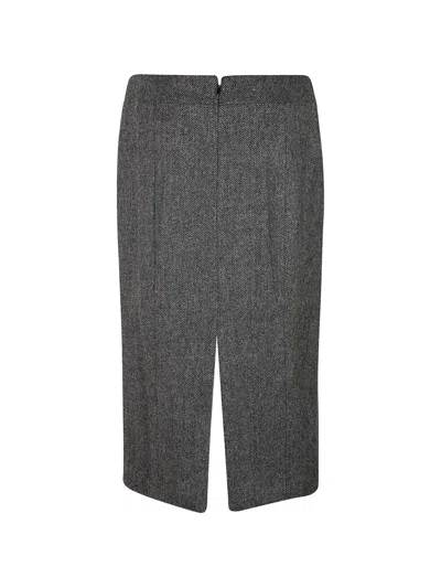 Sa Su Phi Herringbone-pattern Front-slit Midi Skirt In Gray