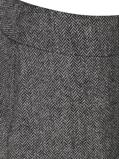Sa Su Phi Herringbone-pattern Front-slit Midi Skirt In Gray