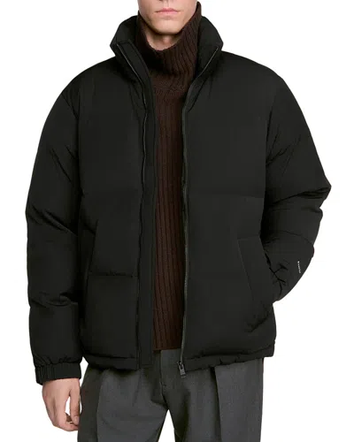 Sandro Zip-up Tech Fabric Puffer Jacket In Black