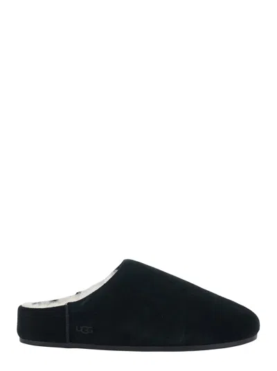 Ugg -style Elea Suede Faux Fur Slip-on Flat Mule In Black
