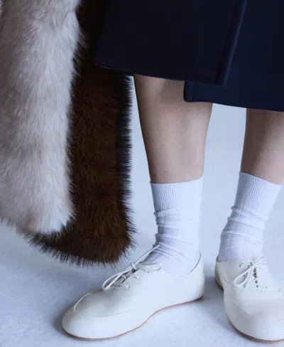 Mango Leather Flat In White