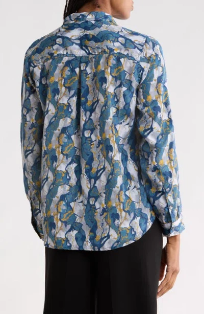 Apny Patterned Roll Tab Sleeve Button-up Shirt In Blue Multi