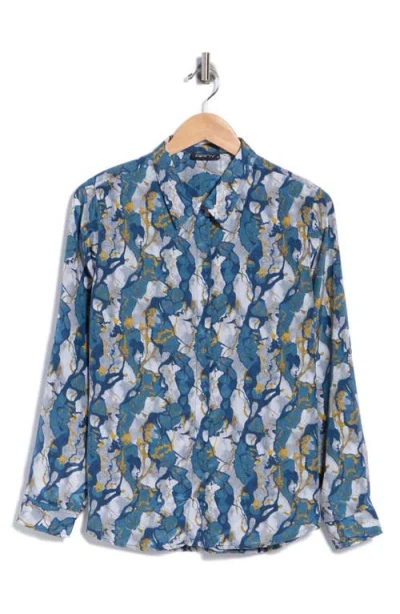 Apny Patterned Roll Tab Sleeve Button-up Shirt In Blue Multi