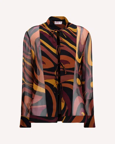 Pucci Creponne Shirt In Marmo Print In Brown
