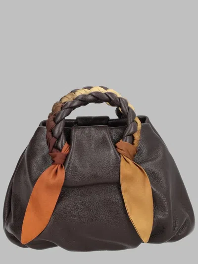 Hereu Brown Lambskin Braided Handle Shoulder Bag In Brown