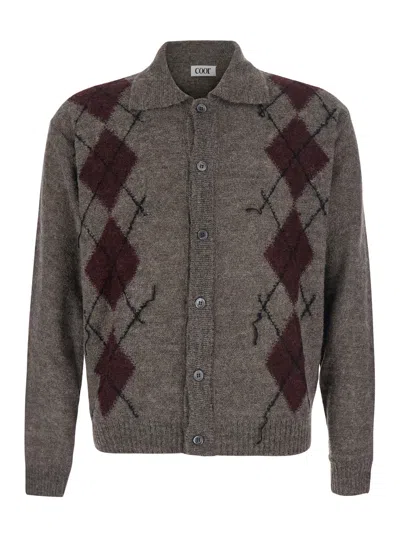 Coor Argyle Collar Cardigan With Notched Revers And Buttons In Gray