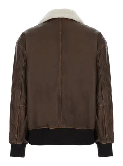 Dunst Detachable A-2 Leather Blouson Jacket With Classic Collar And Zip Front In Multi