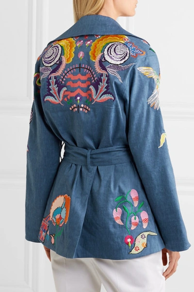 Shop Temperley London Hermia Embroidered Stretch Linen And Wool-blend Jacket