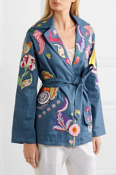Shop Temperley London Hermia Embroidered Stretch Linen And Wool-blend Jacket