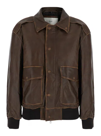 Dunst Detachable A-2 Leather Blouson Jacket With Classic Collar And Zip Front In Multi