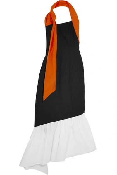 Isa Arfen Asymmetric Linen-trimmed Color-block Cotton-blend Dress