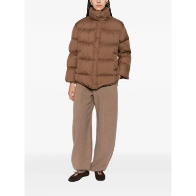 Max Mara Studio Quilted Down Jacket In Brown