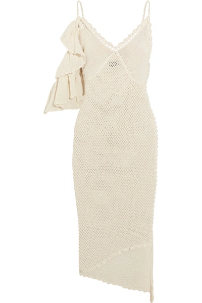 Magda Butrym Lanus Ruffled Open-knit Cotton-blend Midi Dress In Cream