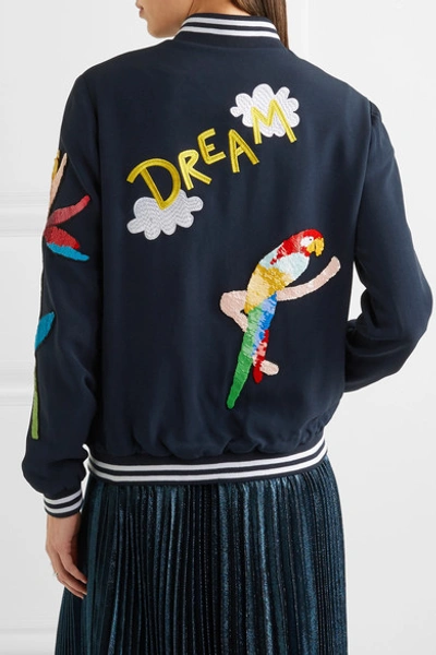 Shop Mira Mikati Embellished Crepe Bomber Jacket