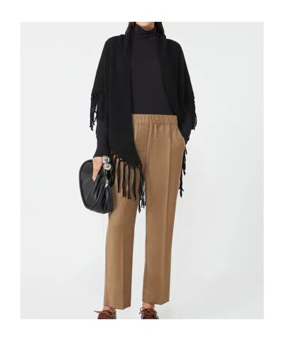Weekend Max Mara Fringed Triangular Poncho In Black