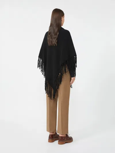 Weekend Max Mara Fringed Triangular Poncho In Black