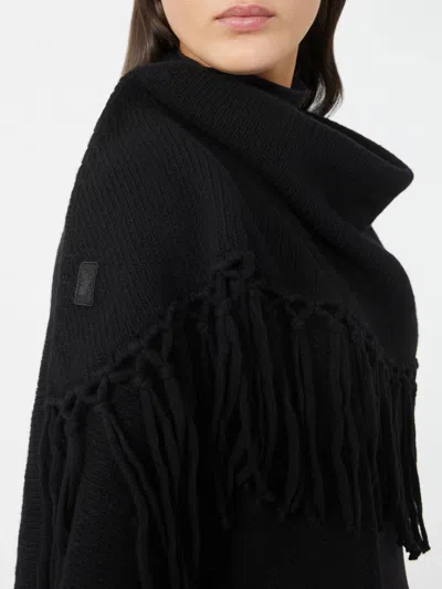 Weekend Max Mara Fringed Triangular Poncho In Black