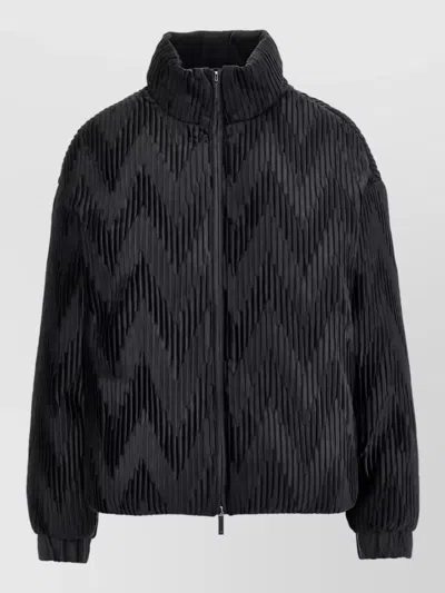 Emporio Armani Velvet High Neck Long Sleeve Oversized Down Coat In Black