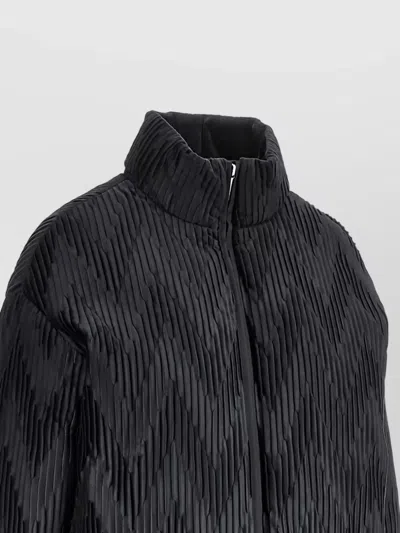 Emporio Armani Velvet High Neck Long Sleeve Oversized Down Coat In Black