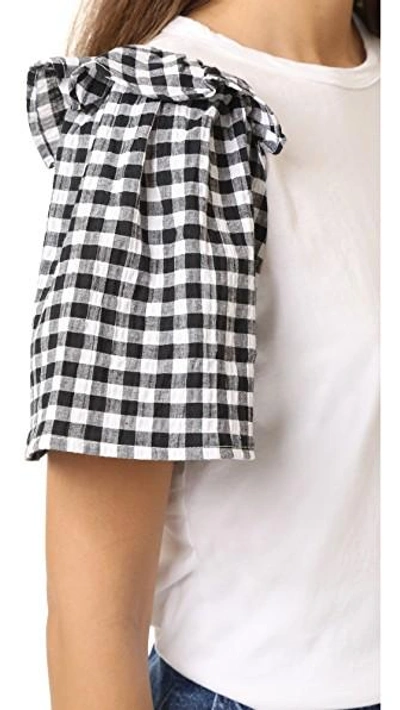 Shop Clu Ruffle Sleeve Mix Media Top In White With Gingham