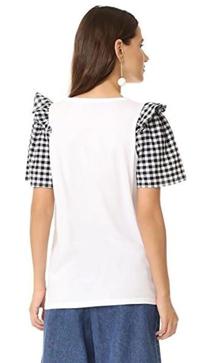 Shop Clu Ruffle Sleeve Mix Media Top In White With Gingham