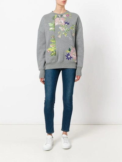 Shop Alexander Mcqueen Floral Embroidered Sweatshirt - Grey