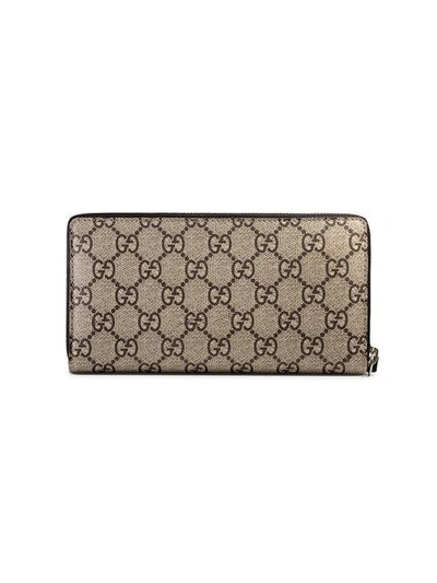 Shop Gucci Snake Print Gg Supreme Zip Around Wallet In Neutrals