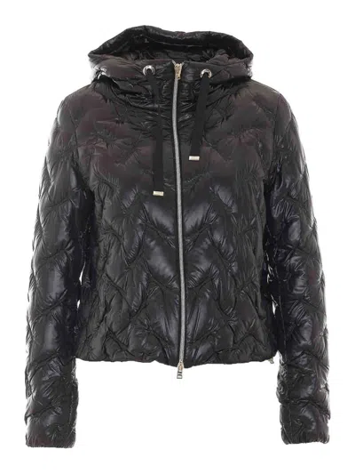 Herno Black High Neck Drawstring Double-slider Zip Polyamide Down Jacket In Black