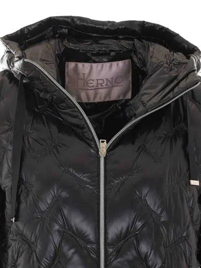 Herno Black High Neck Drawstring Double-slider Zip Polyamide Down Jacket In Black