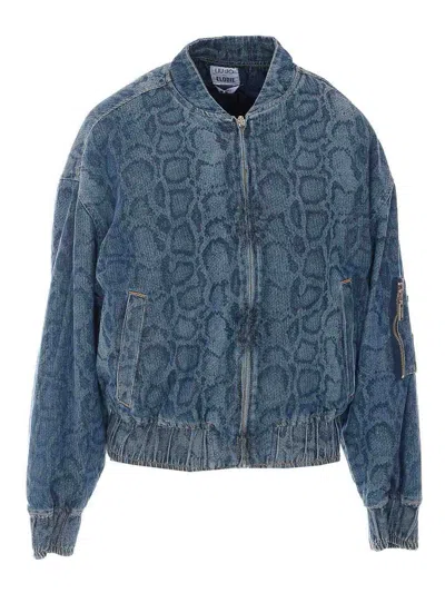 Liu •jo Denim Bomber Jacket With Python Print In Blue