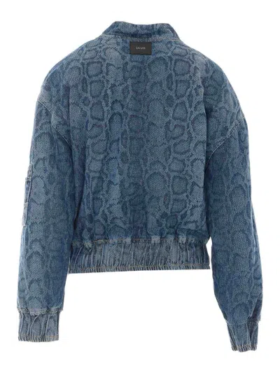 Liu •jo Denim Bomber Jacket With Python Print In Blue