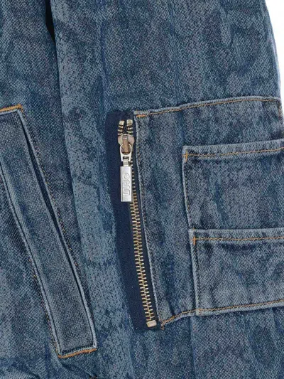 Liu •jo Denim Bomber Jacket With Python Print In Blue