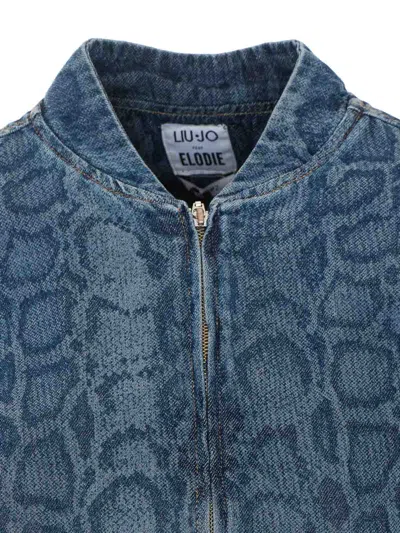 Liu •jo Denim Bomber Jacket With Python Print In Blue
