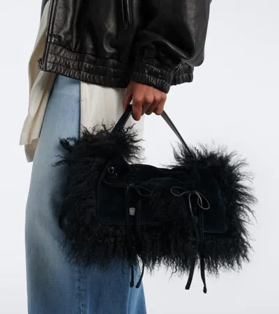 Acne Studios Multipocket Suede Shoulder Bag In Black